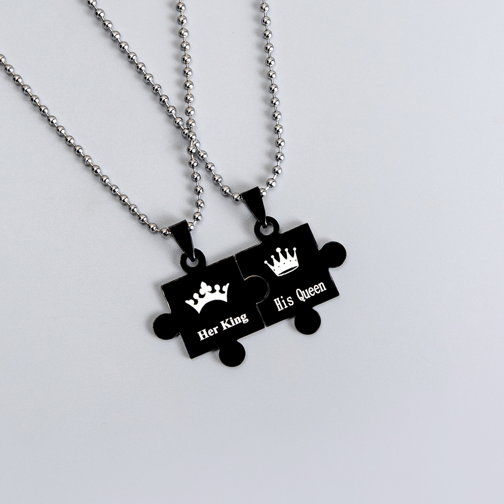 Punk King And Queen Puzzle Stainless Steel Beads Chain Necklace display picture 2