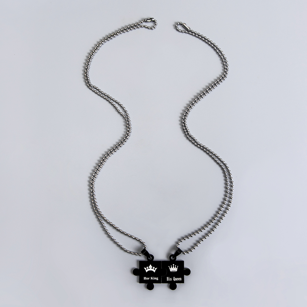 Punk King And Queen Puzzle Stainless Steel Beads Chain Necklace display picture 3