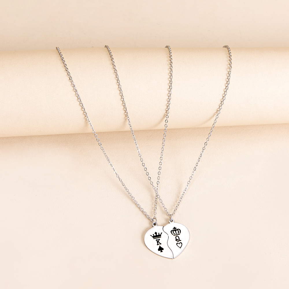 Simple King And Queen Peach Heart Pendent Stainless Steel Necklace display picture 1