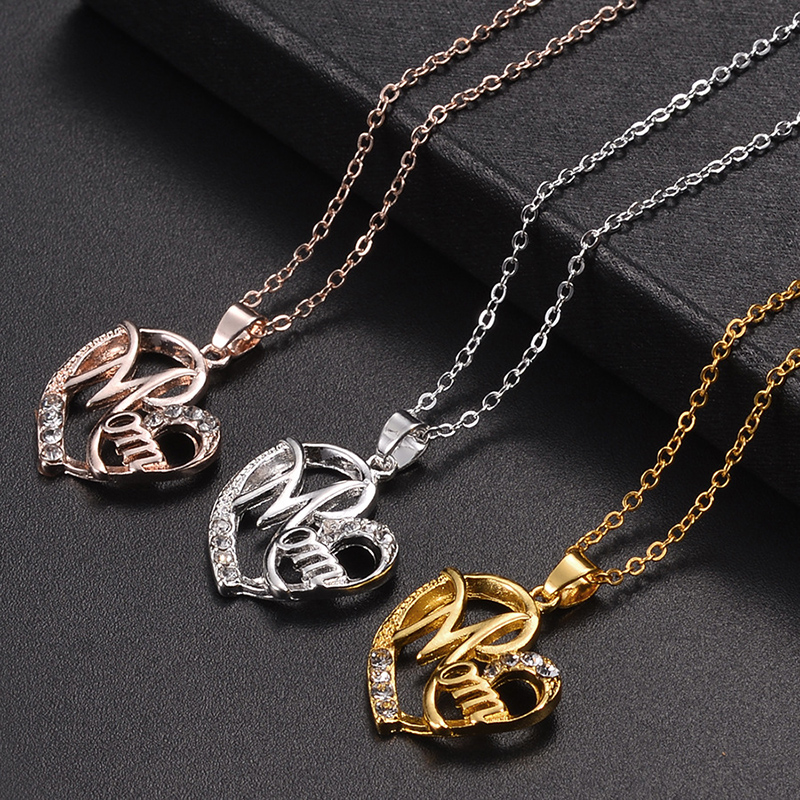 Fashion Alloy Rhinestone Letter Mom Love Pendent Necklace display picture 7