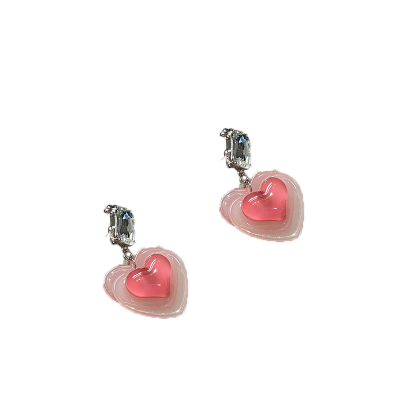 Pink Translucent Korean Love Zircon Earrings Niche Earrings For Women display picture 1