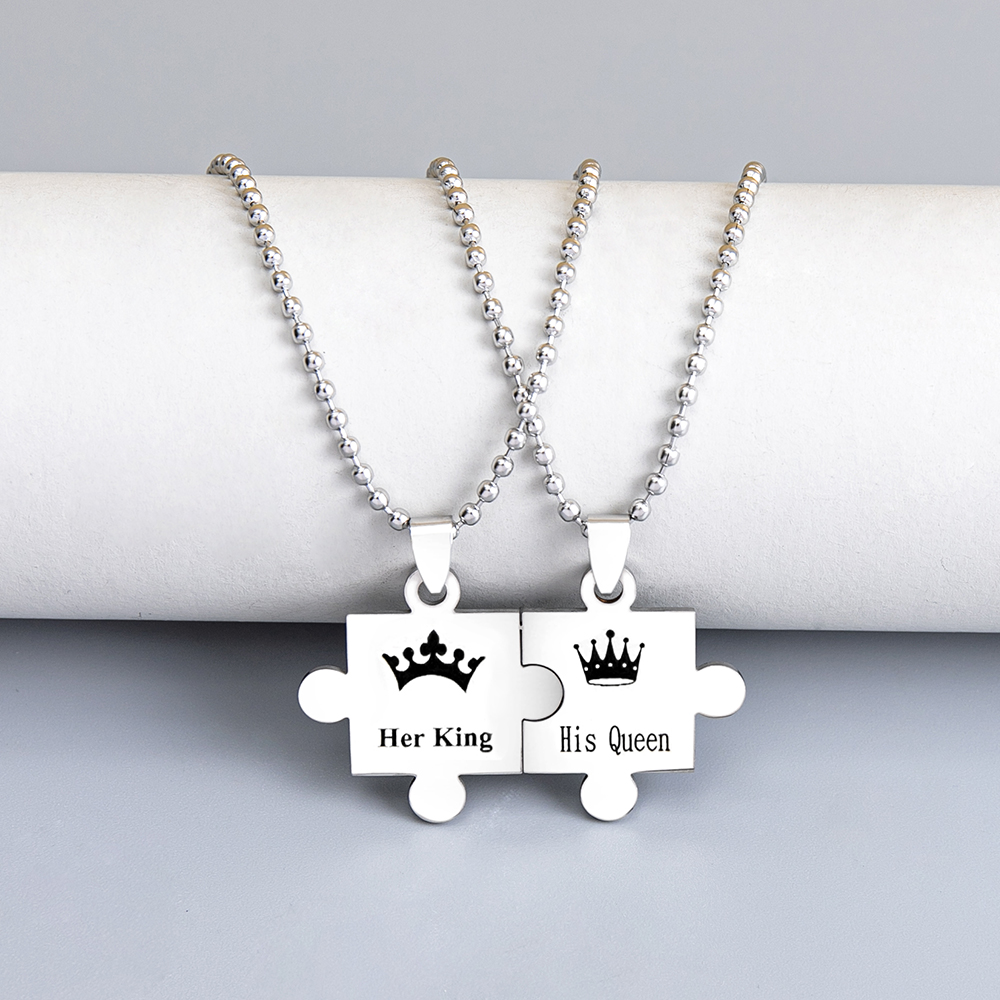King And Queen Puzzle Pendent Stainless Steel Necklace display picture 1