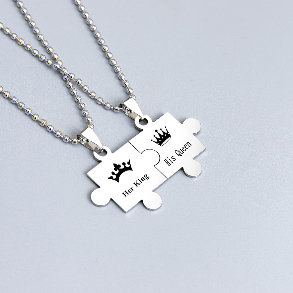 King And Queen Puzzle Pendent Stainless Steel Necklace display picture 2
