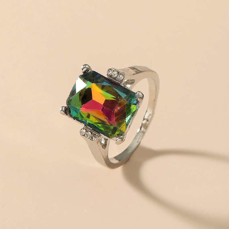 Fashion Geometric Square Colorful Sapphire Crystal Alloy Ring display picture 3