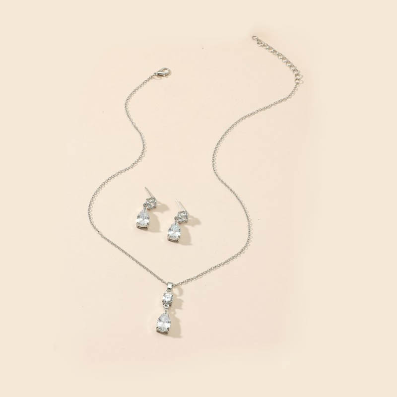 Bijoux De Mode Cristal Zircon Goutte D&#39;eau Collier Boucles D&#39;oreilles Ensemble display picture 3