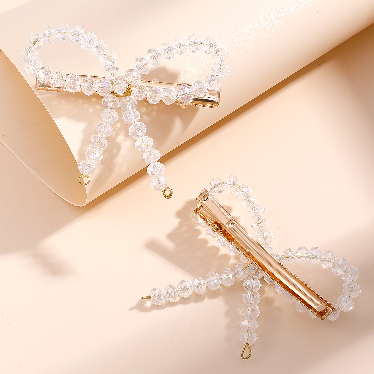 2 Piece Vintage White Crystal Bow Versatile Hair Accessory Hair Clip Set display picture 1