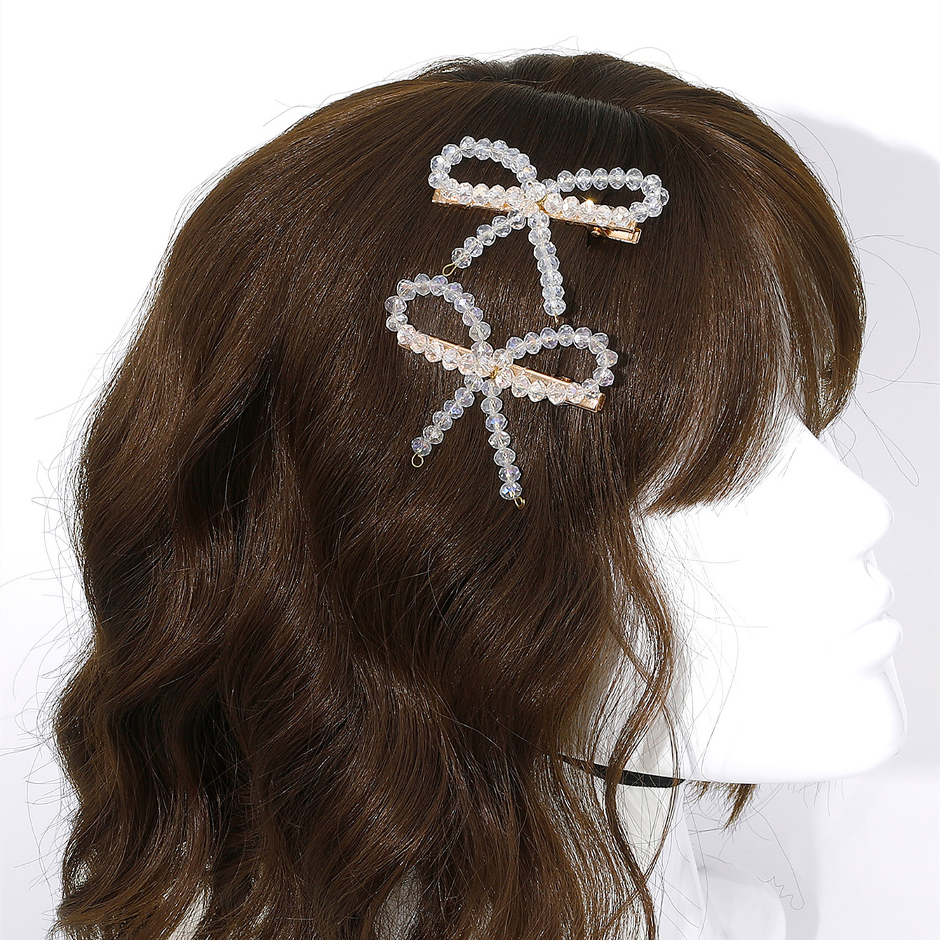 2 Piece Vintage White Crystal Bow Versatile Hair Accessory Hair Clip Set display picture 2