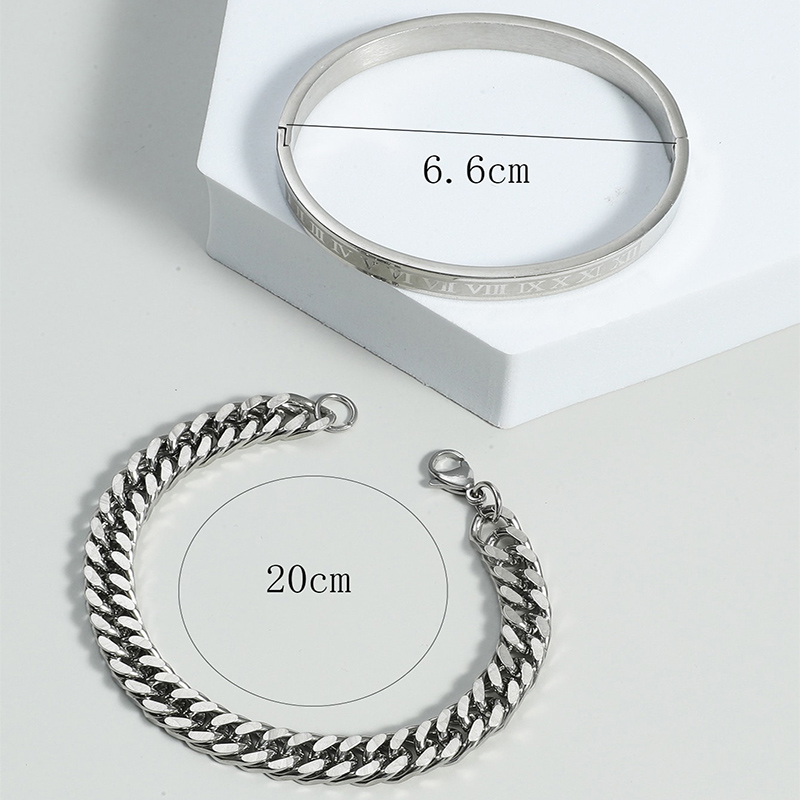 Men&#39;s Stainless Steel Roman Numeral Bracelet Chain Bracelet Set display picture 4