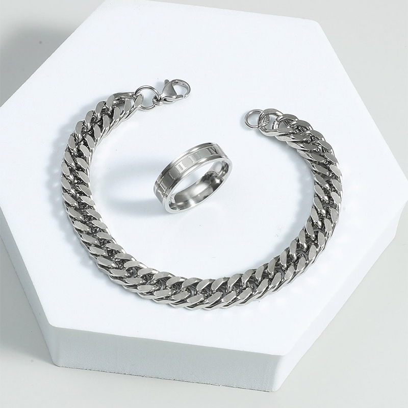 Men&#39;s Stainless Steel Roman Numeral Ring Chain Bracelet display picture 2