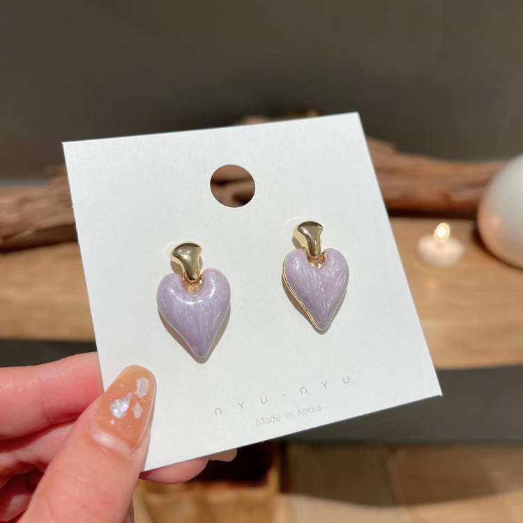 Purple Sweet 2022 New Trendy Female Love Earrings French Girl Heart Earrings Niche High-end Earrings display picture 6