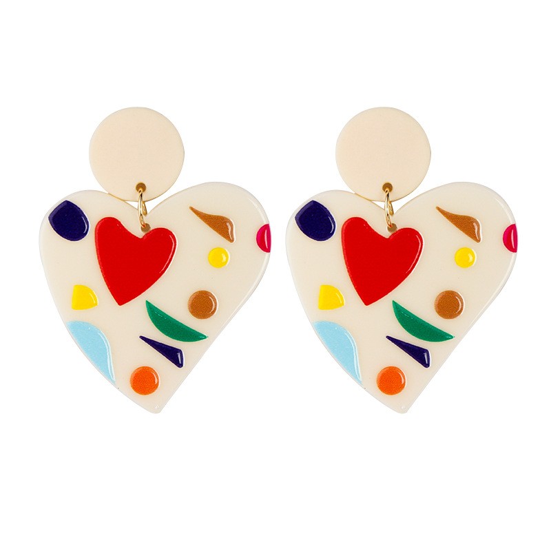 New Japanese And Korean Ins Style Personality Simple Temperament Heart-shaped Colorful Fashion Earrings Women&#39;s European And American Cross-border Earrings display picture 5
