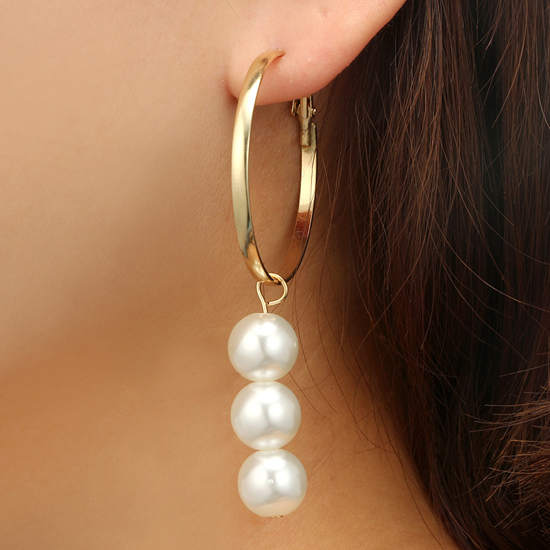 Cross-border Fashion Ol Jewelry Pearl Beaded Ring Earrings Rice Bead Alloy Geometric Earrings display picture 1