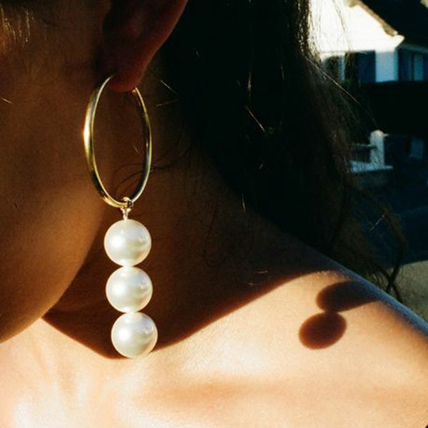 Cross-border Fashion Ol Jewelry Pearl Beaded Ring Earrings Rice Bead Alloy Geometric Earrings display picture 2