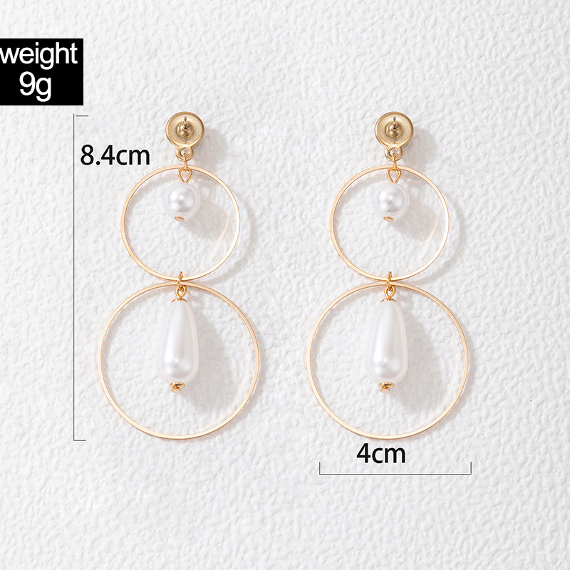Cross-border Fashion Ol Jewelry Pearl Beaded Ring Earrings Rice Bead Alloy Geometric Earrings display picture 5