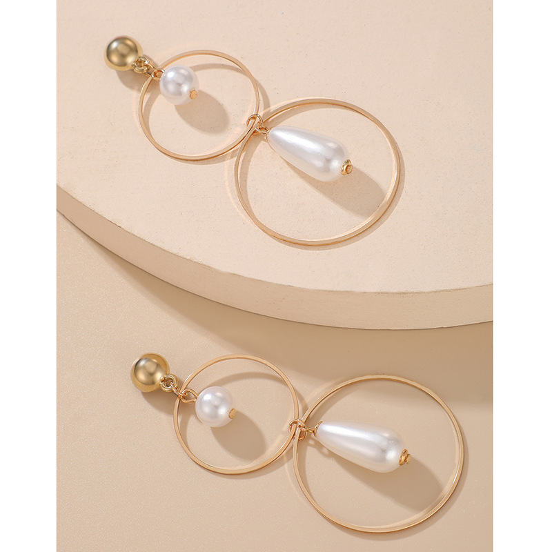 Cross-border Fashion Ol Jewelry Pearl Beaded Ring Earrings Rice Bead Alloy Geometric Earrings display picture 8