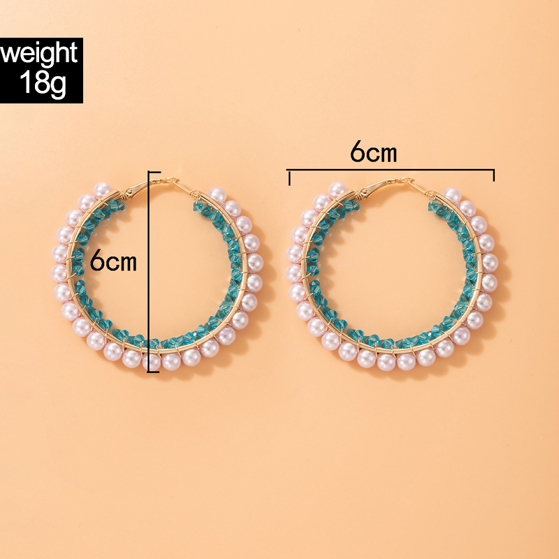 Cross-border Fashion Ol Jewelry Pearl Beaded Ring Earrings Rice Bead Alloy Geometric Earrings display picture 11