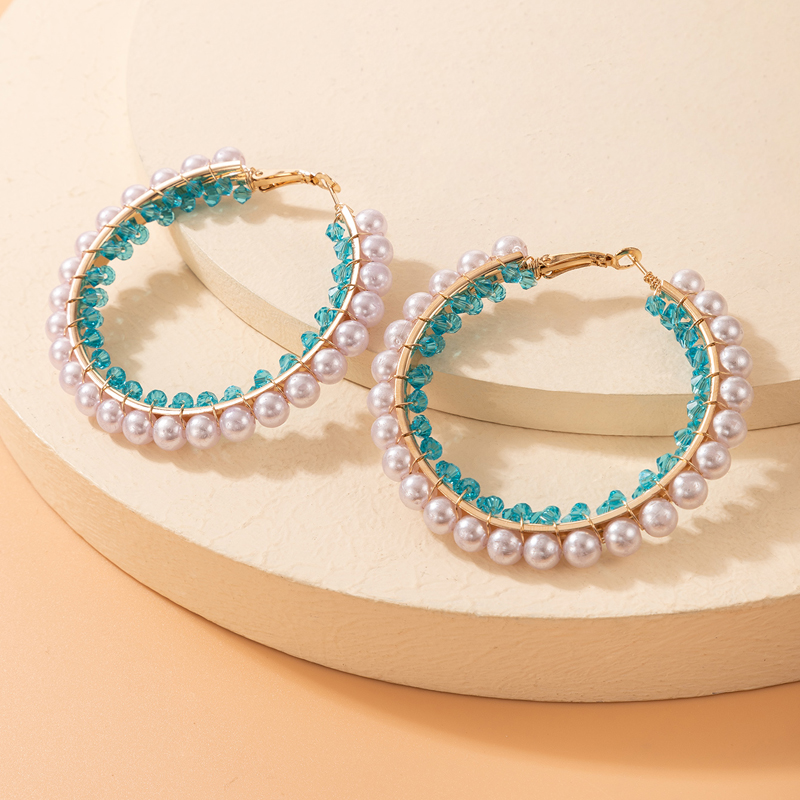 Cross-border Fashion Ol Jewelry Pearl Beaded Ring Earrings Rice Bead Alloy Geometric Earrings display picture 12