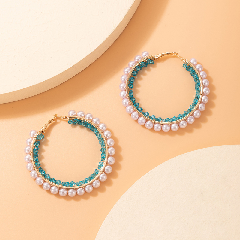 Cross-border Fashion Ol Jewelry Pearl Beaded Ring Earrings Rice Bead Alloy Geometric Earrings display picture 13