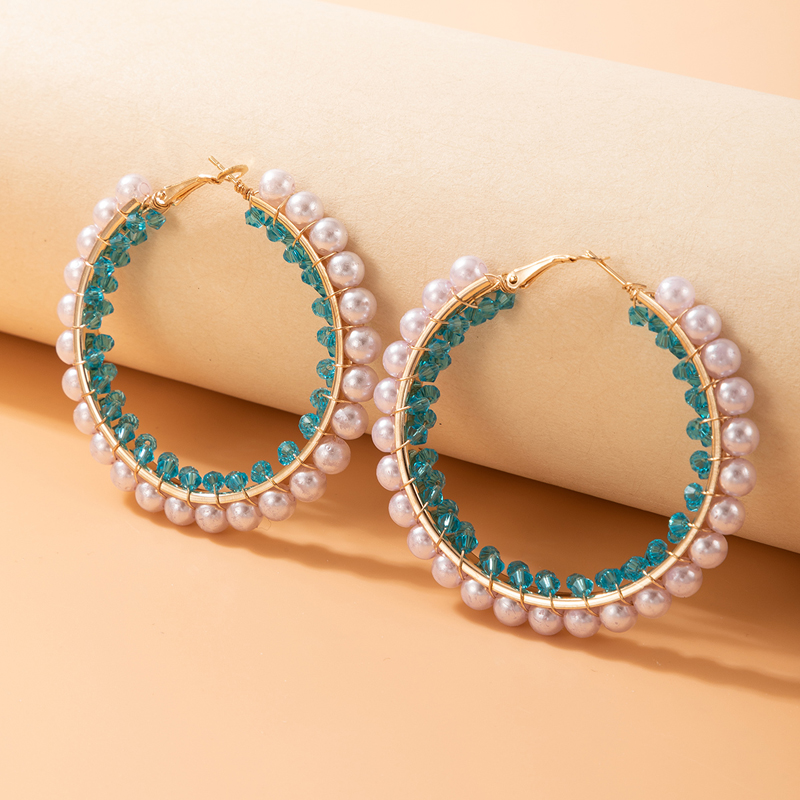 Cross-border Fashion Ol Jewelry Pearl Beaded Ring Earrings Rice Bead Alloy Geometric Earrings display picture 14