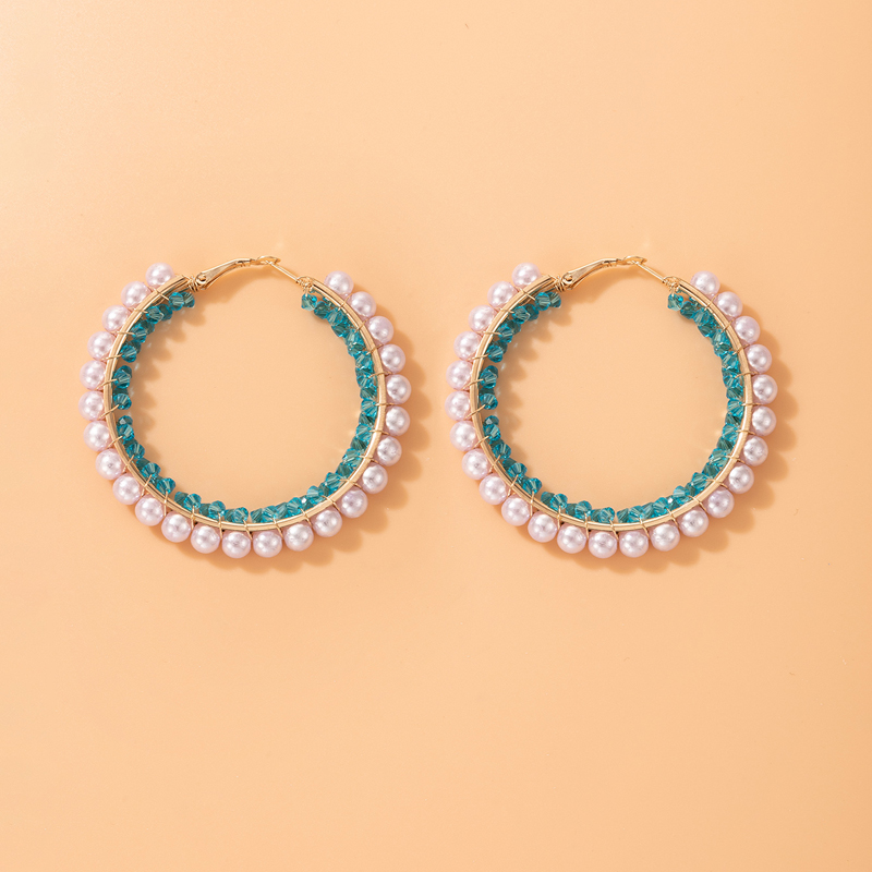 Cross-border Fashion Ol Jewelry Pearl Beaded Ring Earrings Rice Bead Alloy Geometric Earrings display picture 15