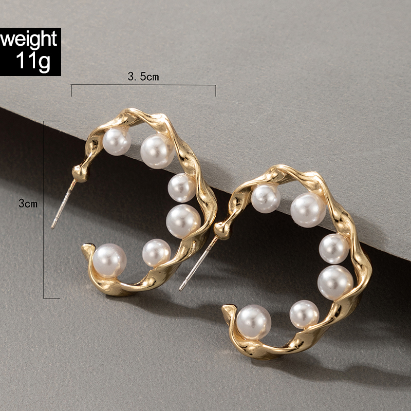 Cross-border Fashion Ol Jewelry Pearl Beaded Ring Earrings Rice Bead Alloy Geometric Earrings display picture 16