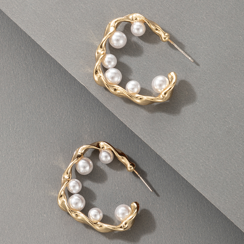 Cross-border Fashion Ol Jewelry Pearl Beaded Ring Earrings Rice Bead Alloy Geometric Earrings display picture 18