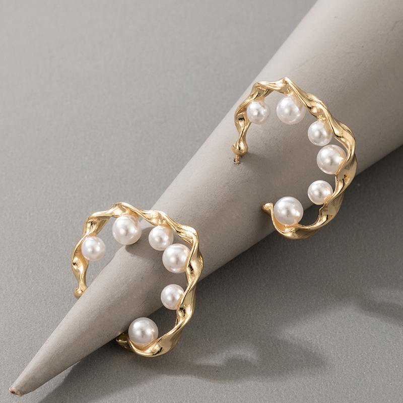Cross-border Fashion Ol Jewelry Pearl Beaded Ring Earrings Rice Bead Alloy Geometric Earrings display picture 19