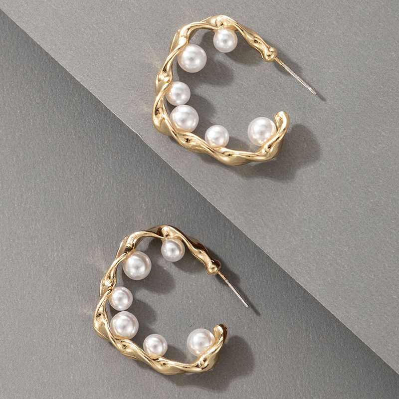 Cross-border Fashion Ol Jewelry Pearl Beaded Ring Earrings Rice Bead Alloy Geometric Earrings display picture 20