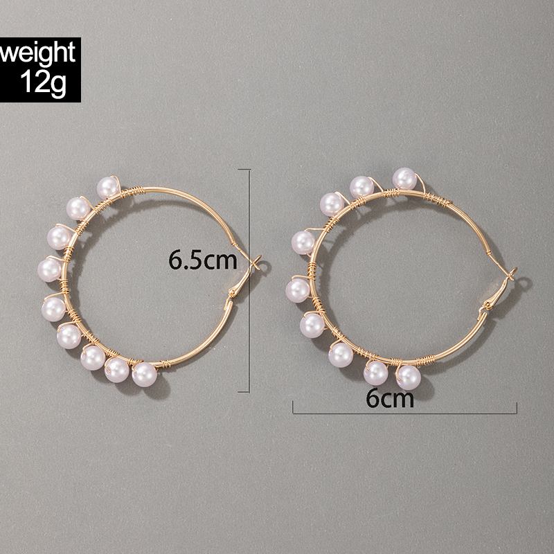 Cross-border Fashion Ol Jewelry Pearl Beaded Ring Earrings Rice Bead Alloy Geometric Earrings display picture 21