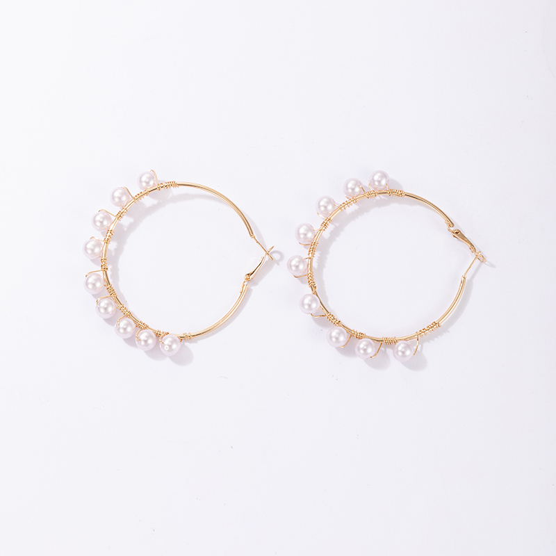 Cross-border Fashion Ol Jewelry Pearl Beaded Ring Earrings Rice Bead Alloy Geometric Earrings display picture 22
