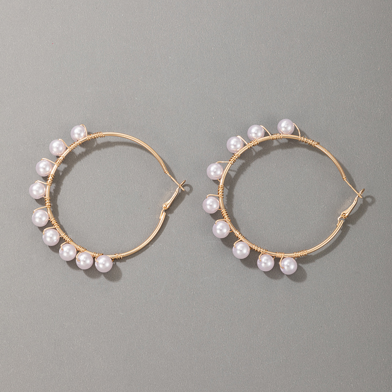 Cross-border Fashion Ol Jewelry Pearl Beaded Ring Earrings Rice Bead Alloy Geometric Earrings display picture 23