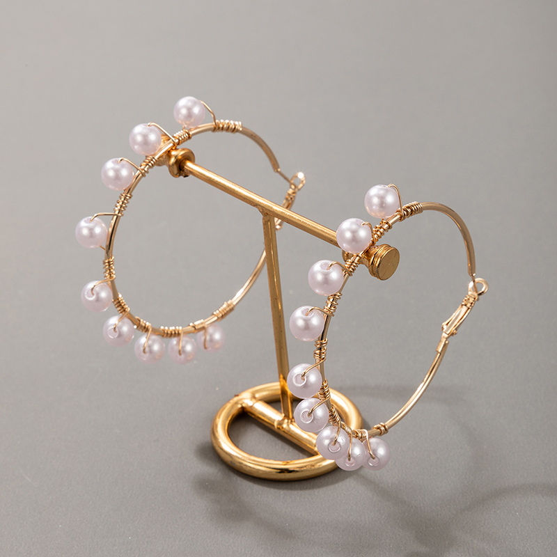 Cross-border Fashion Ol Jewelry Pearl Beaded Ring Earrings Rice Bead Alloy Geometric Earrings display picture 24