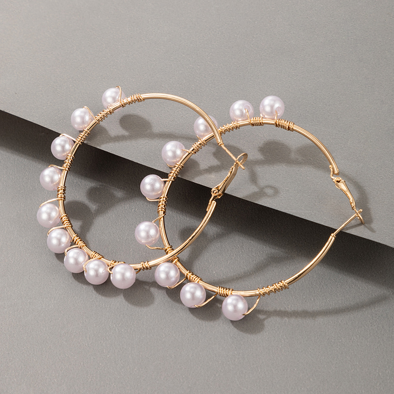 Cross-border Fashion Ol Jewelry Pearl Beaded Ring Earrings Rice Bead Alloy Geometric Earrings display picture 26