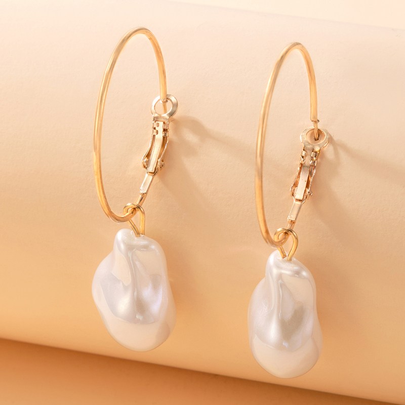 Cross-border Fashion Ol Jewelry Pearl Beaded Ring Earrings Rice Bead Alloy Geometric Earrings display picture 28