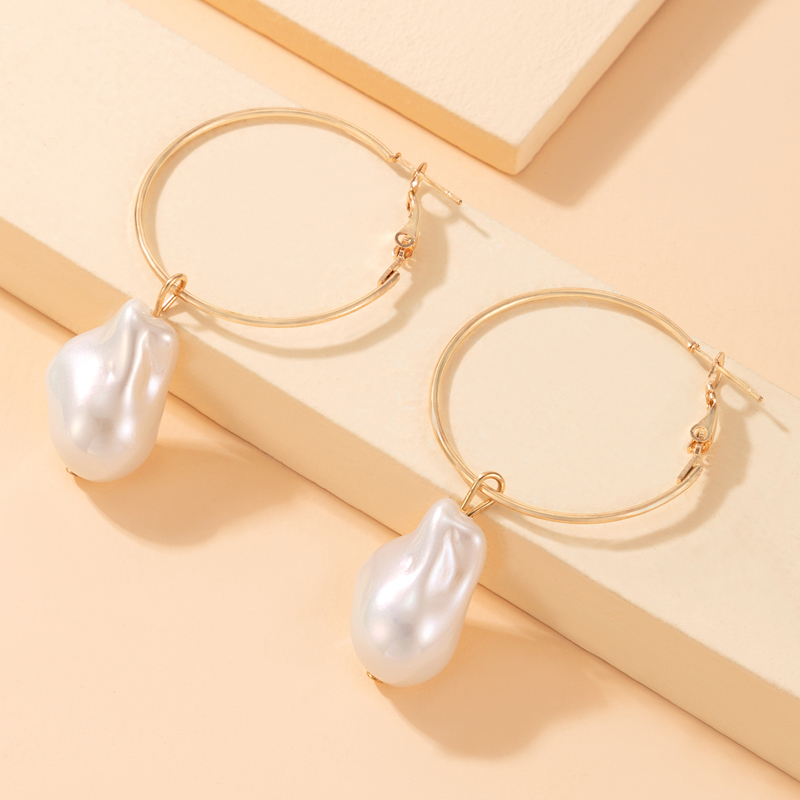 Cross-border Fashion Ol Jewelry Pearl Beaded Ring Earrings Rice Bead Alloy Geometric Earrings display picture 29