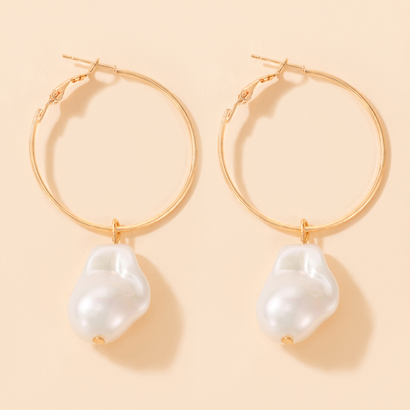 Cross-border Fashion Ol Jewelry Pearl Beaded Ring Earrings Rice Bead Alloy Geometric Earrings display picture 30