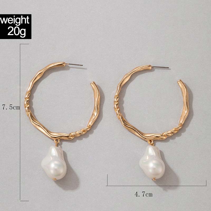 Cross-border Fashion Ol Jewelry Pearl Beaded Ring Earrings Rice Bead Alloy Geometric Earrings display picture 31