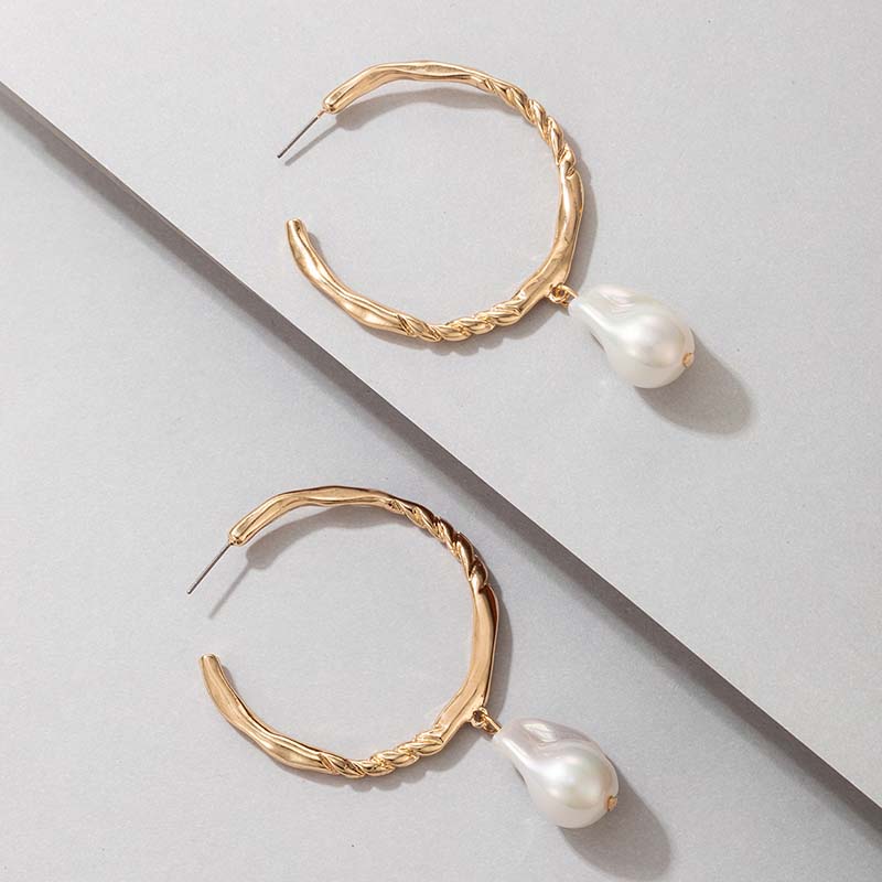 Cross-border Fashion Ol Jewelry Pearl Beaded Ring Earrings Rice Bead Alloy Geometric Earrings display picture 33