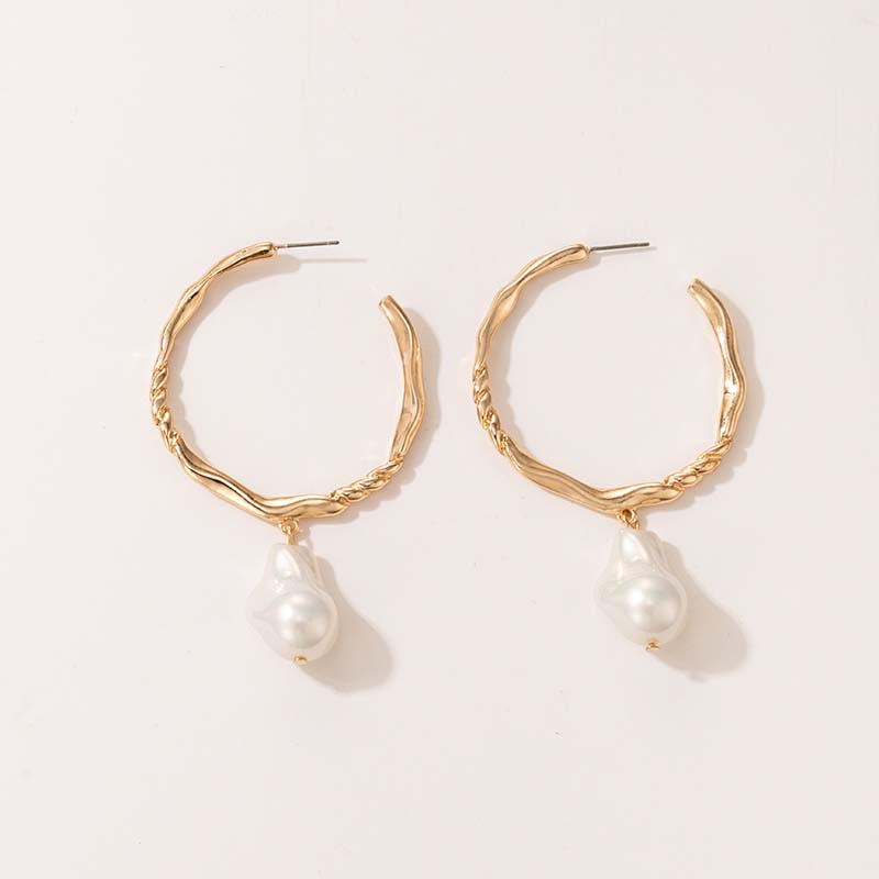 Cross-border Fashion Ol Jewelry Pearl Beaded Ring Earrings Rice Bead Alloy Geometric Earrings display picture 34