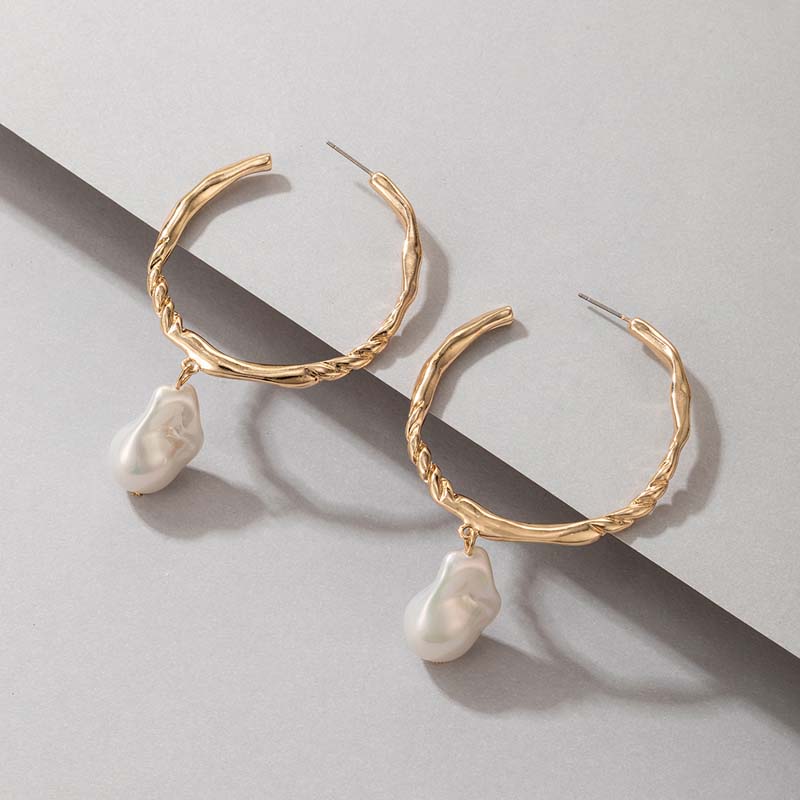 Cross-border Fashion Ol Jewelry Pearl Beaded Ring Earrings Rice Bead Alloy Geometric Earrings display picture 35