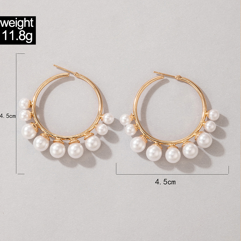 Cross-border Fashion Ol Jewelry Pearl Beaded Ring Earrings Rice Bead Alloy Geometric Earrings display picture 36