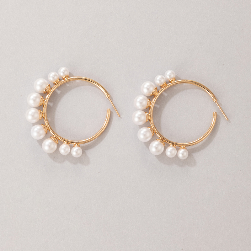 Cross-border Fashion Ol Jewelry Pearl Beaded Ring Earrings Rice Bead Alloy Geometric Earrings display picture 37