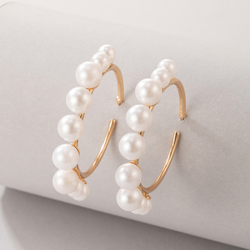 Cross-border Fashion Ol Jewelry Pearl Beaded Ring Earrings Rice Bead Alloy Geometric Earrings display picture 39