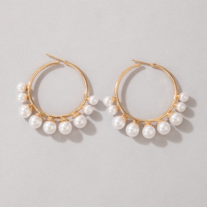 Cross-border Fashion Ol Jewelry Pearl Beaded Ring Earrings Rice Bead Alloy Geometric Earrings display picture 40