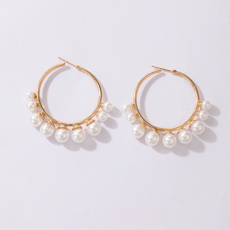 Cross-border Fashion Ol Jewelry Pearl Beaded Ring Earrings Rice Bead Alloy Geometric Earrings display picture 41