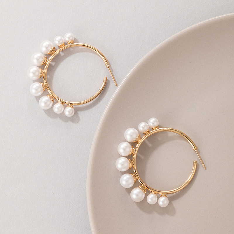 Cross-border Fashion Ol Jewelry Pearl Beaded Ring Earrings Rice Bead Alloy Geometric Earrings display picture 42