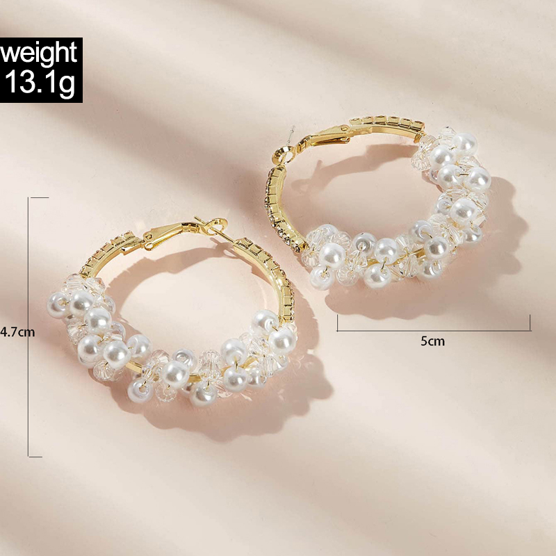 Cross-border Fashion Ol Jewelry Pearl Beaded Ring Earrings Rice Bead Alloy Geometric Earrings display picture 43