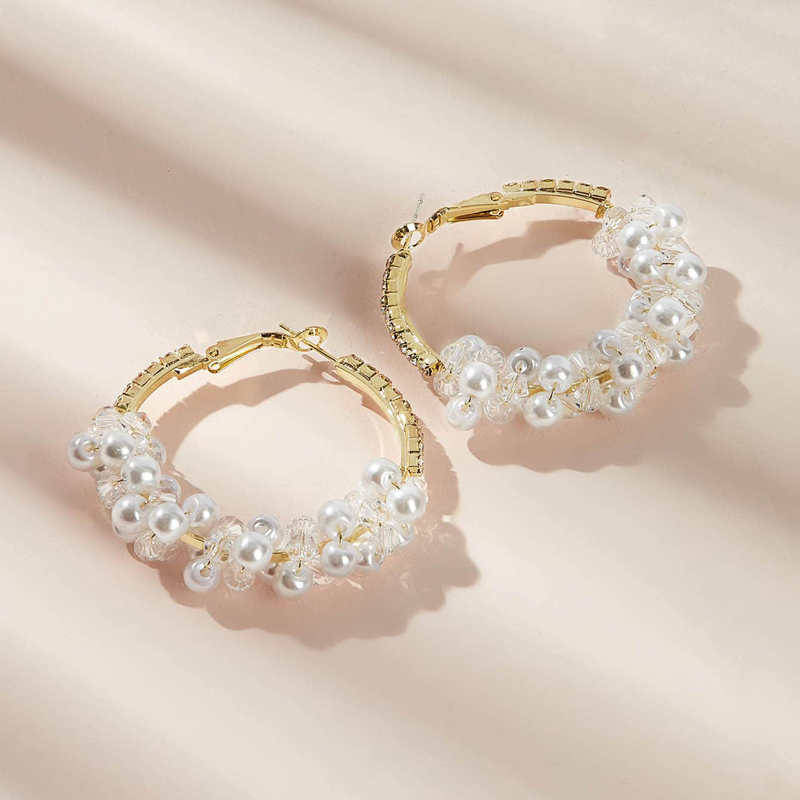 Cross-border Fashion Ol Jewelry Pearl Beaded Ring Earrings Rice Bead Alloy Geometric Earrings display picture 46