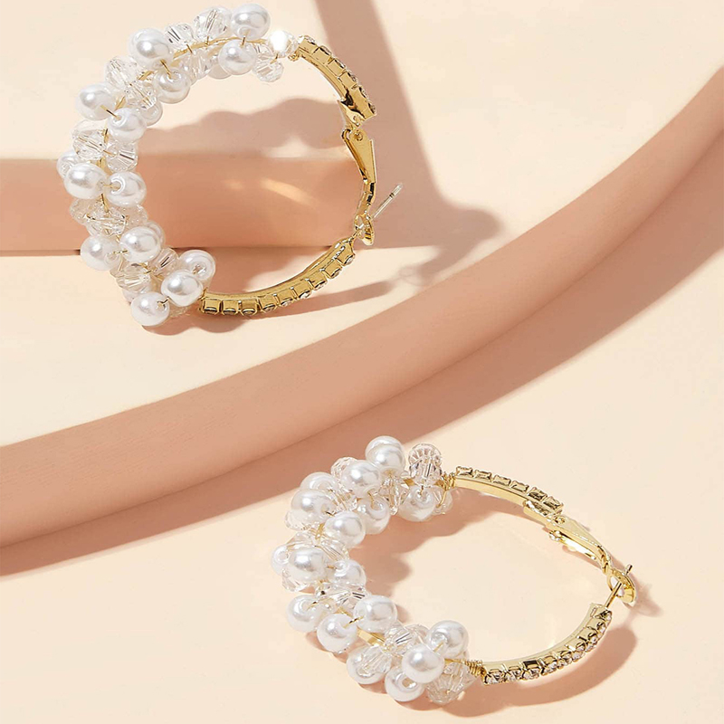 Cross-border Fashion Ol Jewelry Pearl Beaded Ring Earrings Rice Bead Alloy Geometric Earrings display picture 47
