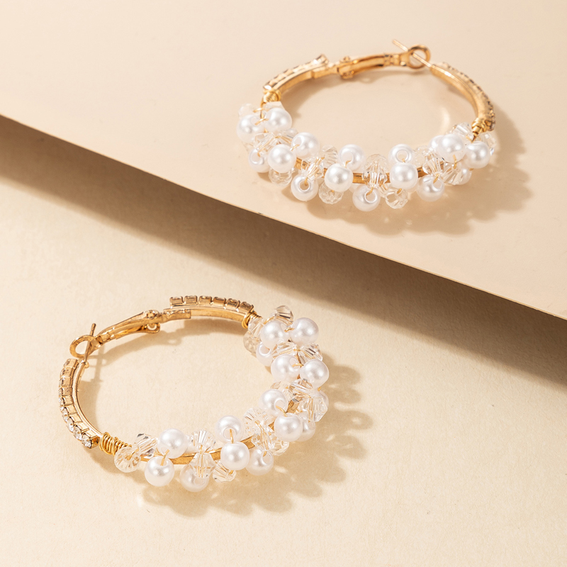 Cross-border Fashion Ol Jewelry Pearl Beaded Ring Earrings Rice Bead Alloy Geometric Earrings display picture 48